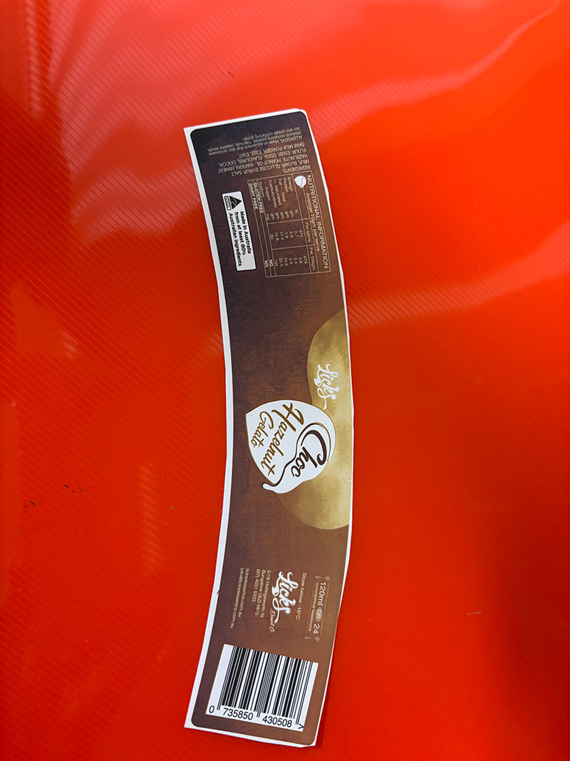 Custom curved product label with detailed printing
